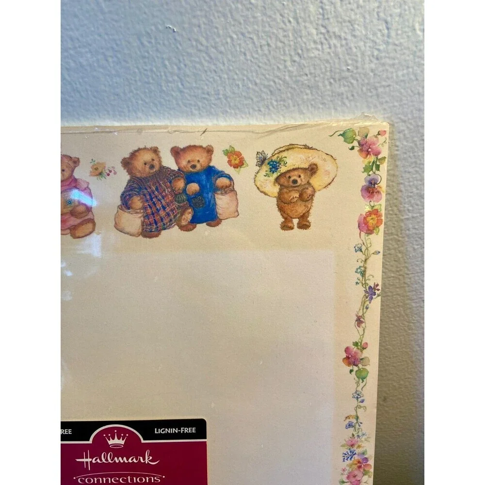 VTG 90s Hallmark Connections Teddy Bear Floral Computer Paper Stationery NEW 30